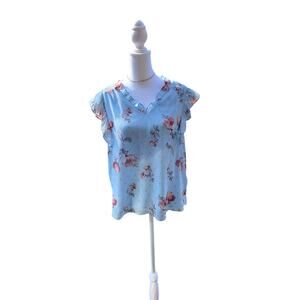 Maison d’Amelie Women Blue Floral Ruffle Blouse Medium